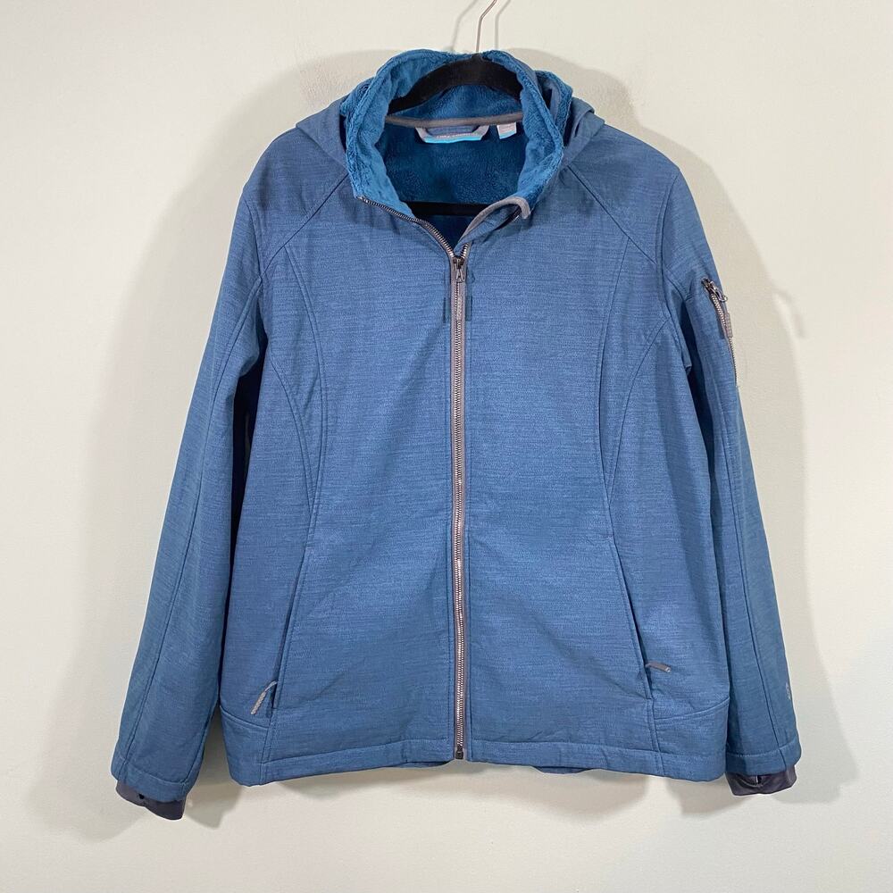 Free Country Women Blue Free Cycle Hooded Full Zip Super Softshell Jacket Sz XL